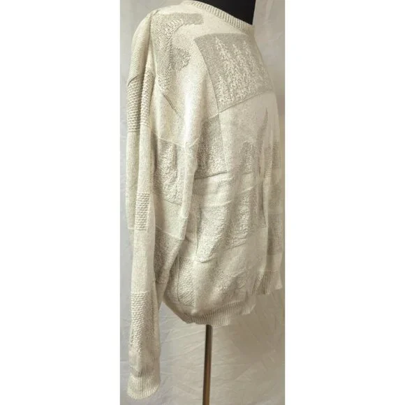 Vtg Croft & Barrow Sweater Mens XL Cream Ducks Tree Embossed Graphic USA Sweater - Picture 7 of 14